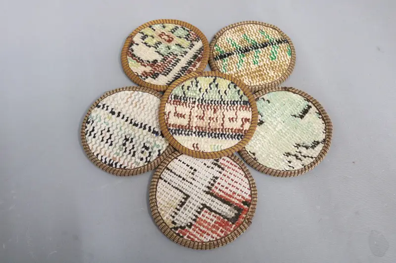 Bohemian Beige & Green Round Coaster, Durable Bohemian Coaster