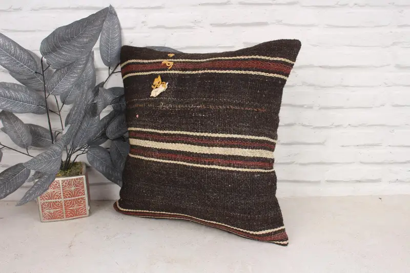 Boho Pillow, Gift Pillow, 18x18 Brown Pillow Case, Pattern Throw Cushion, Seat Pillow Cover, Kilim Pillow, Pillow Case, Seat Pillow - 4