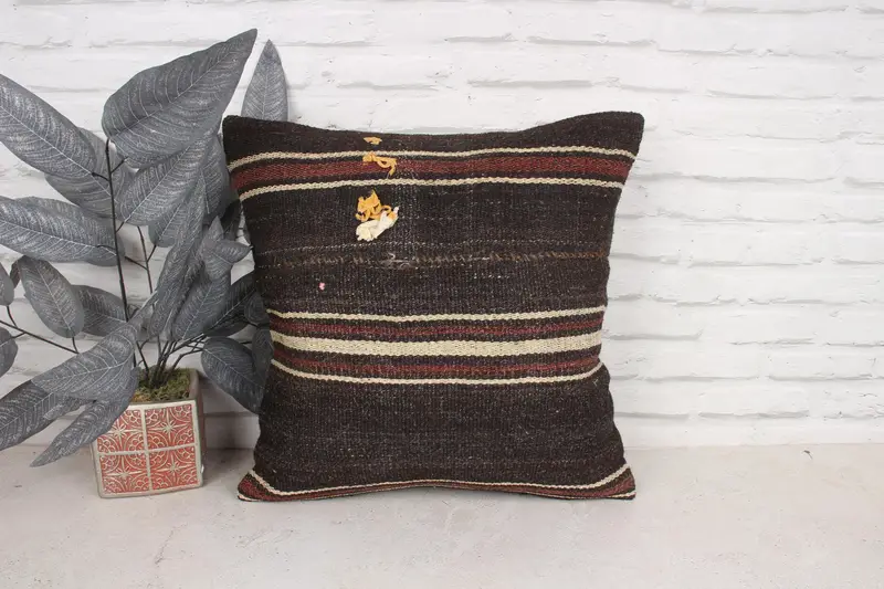 Boho Pillow, Gift Pillow, 18x18 Brown Pillow Case, Pattern Throw Cushion, Seat Pillow Cover, Kilim Pillow, Pillow Case, Seat Pillow - 1