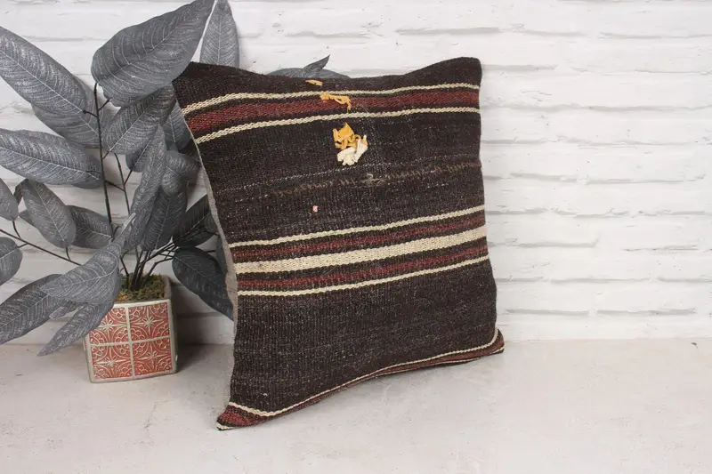 Boho Pillow, Gift Pillow, 18x18 Brown Pillow Case, Pattern Throw Cushion, Seat Pillow Cover, Kilim Pillow, Pillow Case, Seat Pillow - 3