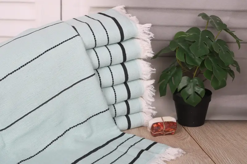 Personalized Turkish Cotton Beach Towel Mint-Black Stripes, 40x71 Inches