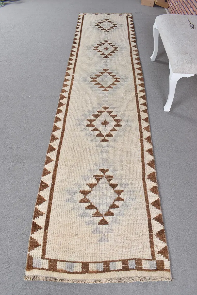 Bej ve Kahverengi Çizgili Halı, 0,2x11 ft Şık Dekor