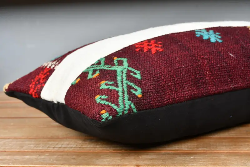 Seat Cushion Cover, Throw Kilim Pillow, 12x20 White Pillow Cover, Cushion Case, Vintage Kilim Throw Pillow, Handmade Kilim Cushion - 4