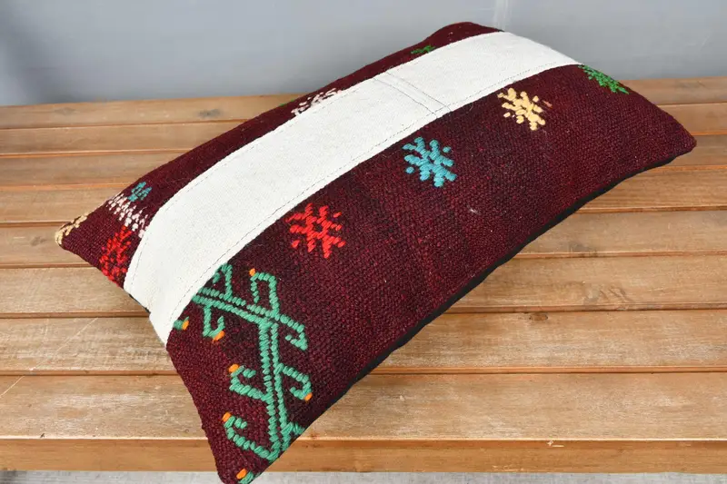 Seat Cushion Cover, Throw Kilim Pillow, 12x20 White Pillow Cover, Cushion Case, Vintage Kilim Throw Pillow, Handmade Kilim Cushion - 2