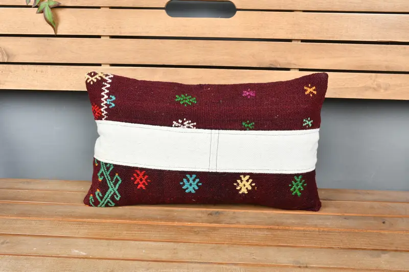 Seat Cushion Cover, Throw Kilim Pillow, 12x20 White Pillow Cover, Cushion Case, Vintage Kilim Throw Pillow, Handmade Kilim Cushion - 6