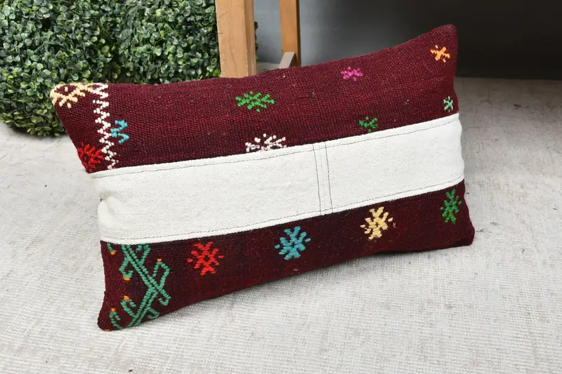 Seat Cushion Cover, Throw Kilim Pillow, 12x20 White Pillow Cover, Cushion Case, Vintage Kilim Throw Pillow, Handmade Kilim Cushion - 7