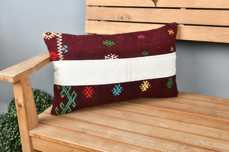 Seat Cushion Cover, Throw Kilim Pillow, 12x20 White Pillow Cover, Cushion Case, Vintage Kilim Throw Pillow, Handmade Kilim Cushion - 1