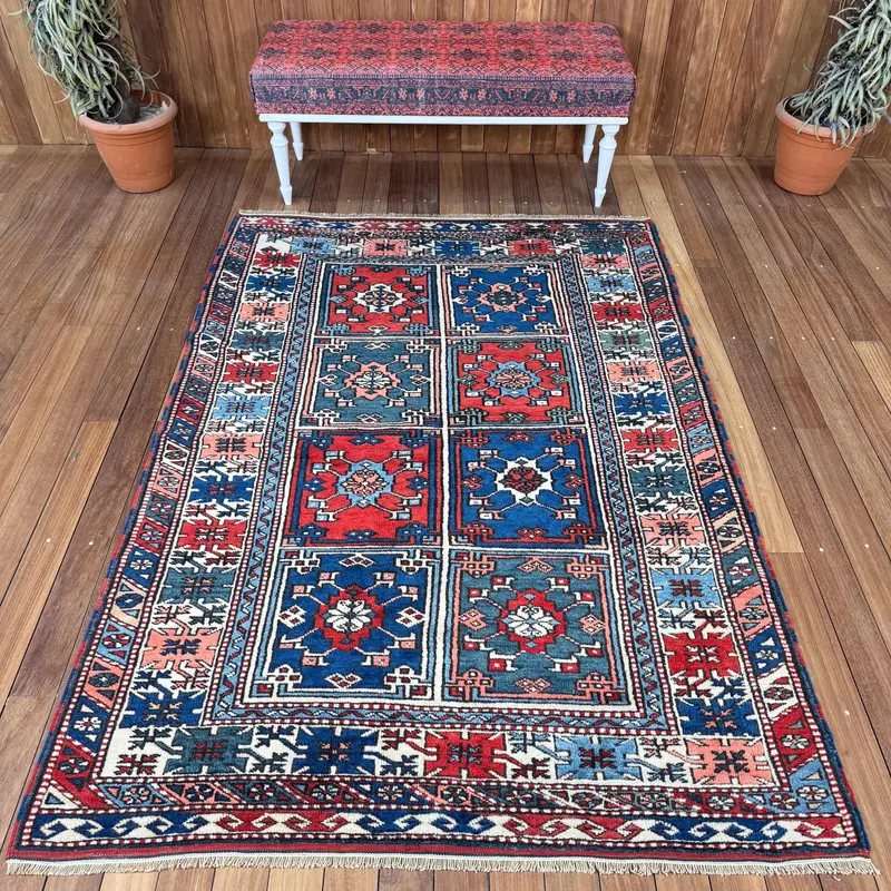 トルコ製ヴィンテージ Oushak ラグ 4.8x7 フィート、レッドエリア オリエンタル ウール ラグ - 1