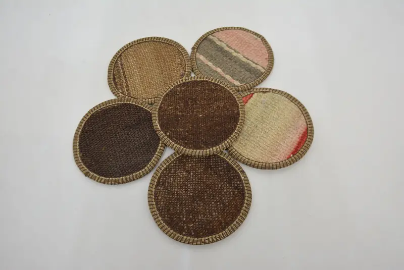 Brown and Beige Striped Coaster, Traditional Turkish Rug Coaster