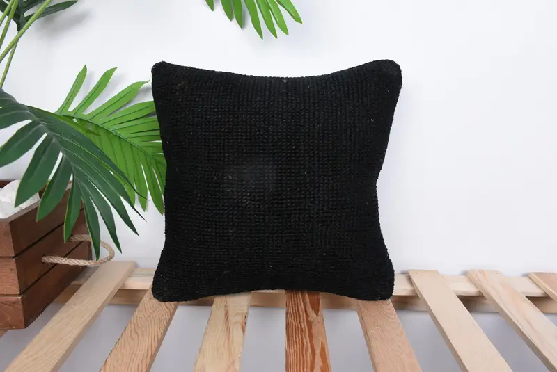 Turkish Kilim Pillow, Square Throw Pillow Case, Pillow for Sofa, Sofa Bolster Cushion, Pillow Sham, 12x12 Black Pillow Case, Vintage Pillow - 1