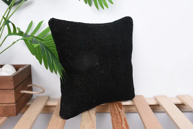 Turkish Kilim Pillow, Square Throw Pillow Case, Pillow for Sofa, Sofa Bolster Cushion, Pillow Sham, 12x12 Black Pillow Case, Vintage Pillow - 4