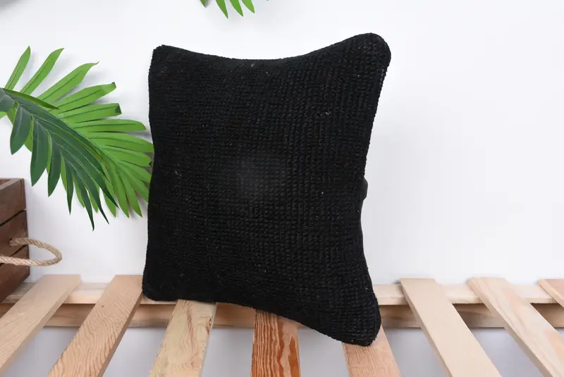 Turkish Kilim Pillow, Square Throw Pillow Case, Pillow for Sofa, Sofa Bolster Cushion, Pillow Sham, 12x12 Black Pillow Case, Vintage Pillow - 5