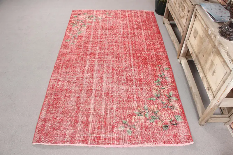 手作りの赤いアニマルプリントラグ、3.2x6.8フィート