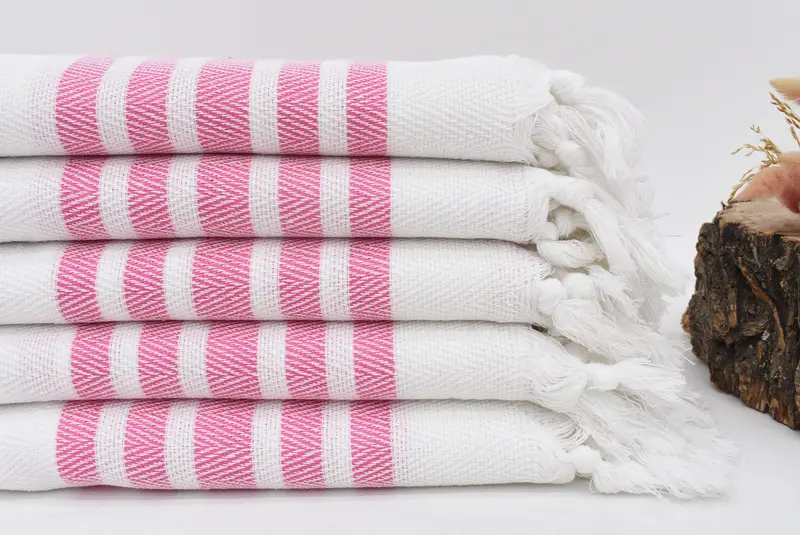 Fuchsia Wholesale Turkish Hand Towel, 36x20 Inches, White and Pink