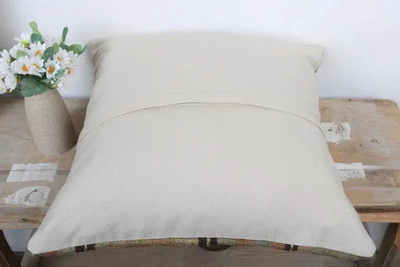 Kilim Pillow Cover, Cushion Case, Handmade Kilim Cushion, Bright Pillow Sham, Kilim Pillow, Natural Pillow Sham, 18x18 Green Cushion - 7