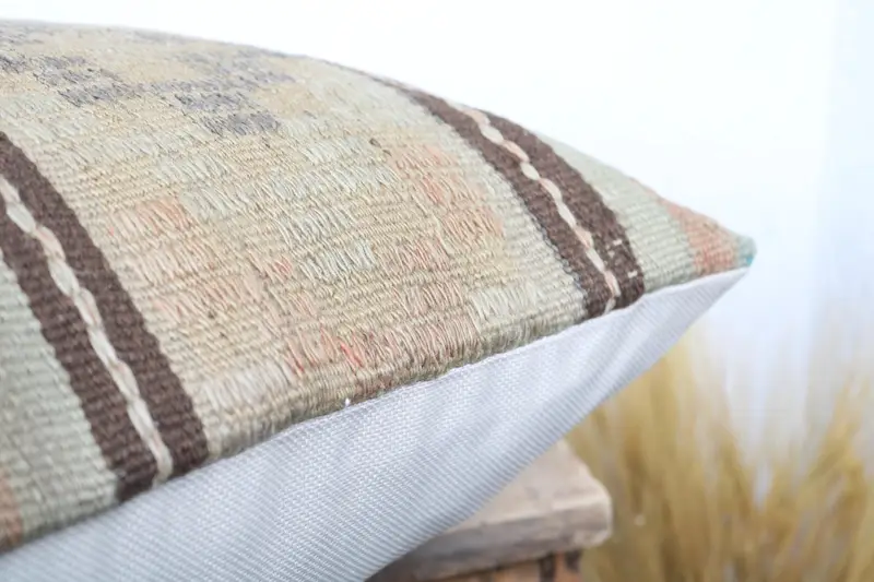 Kilim Pillow Cover, Cushion Case, Handmade Kilim Cushion, Bright Pillow Sham, Kilim Pillow, Natural Pillow Sham, 18x18 Green Cushion - 6