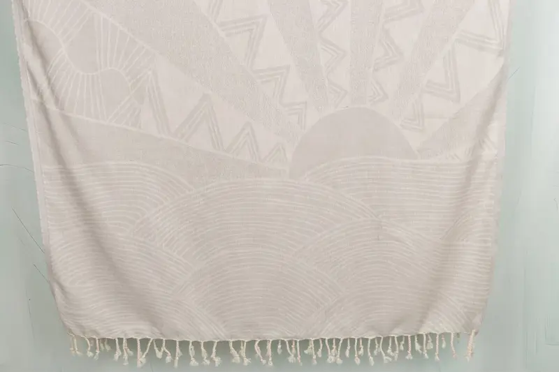 Light Gray Cotton Towel Cappadocia Design Monogrammed, 38x71 Inches