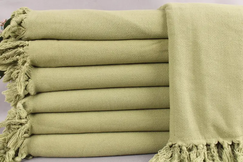 Couch Throw Khaki Green Throw, Chevron Stonewashed, 69x87 Inches