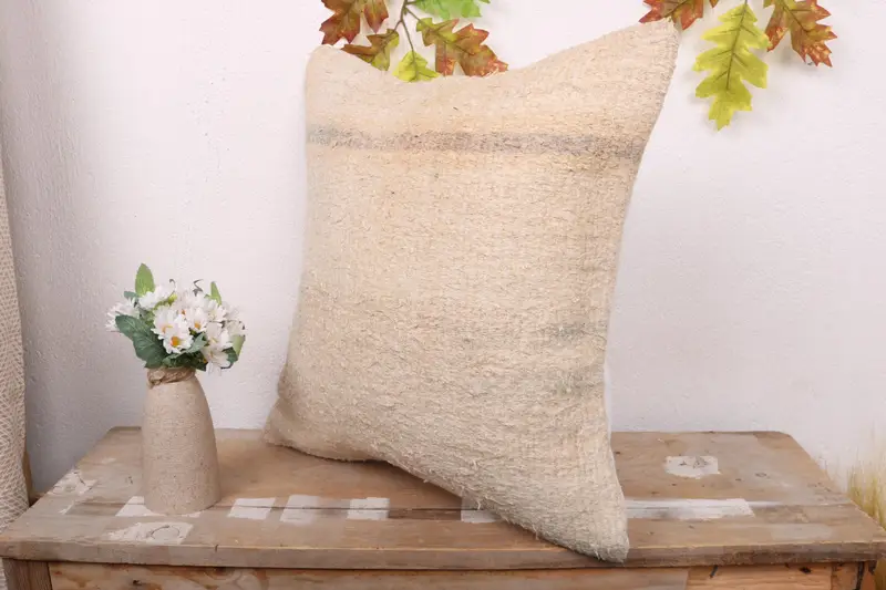 Handmade Pillow Case, Antique Pillows, Pillow Sham, 18x18 Beige Pillow Cover, Boho Pillow Sham Cover, Pastel Cushion Case, Home Decor Pillow - 4