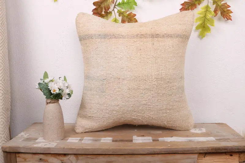 Handmade Pillow Case, Antique Pillows, Pillow Sham, 18x18 Beige Pillow Cover, Boho Pillow Sham Cover, Pastel Cushion Case, Home Decor Pillow - 1
