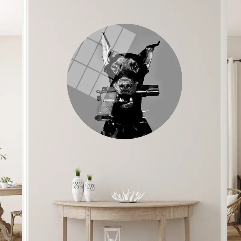 Elegant Black Dog with Gun Canvas Print - Unique Decor