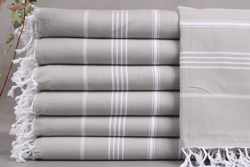 Beach Towel Turkish Cotton Light Gray Striped, 38x73 Inches