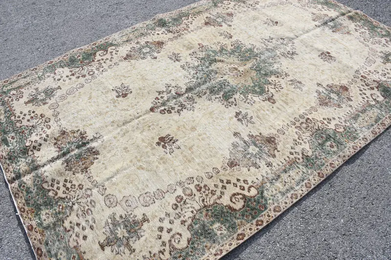 5.7x9.2 ft Vintage Halı, Büyük Türk Halısı, Yeşil Fas Halısı - 1