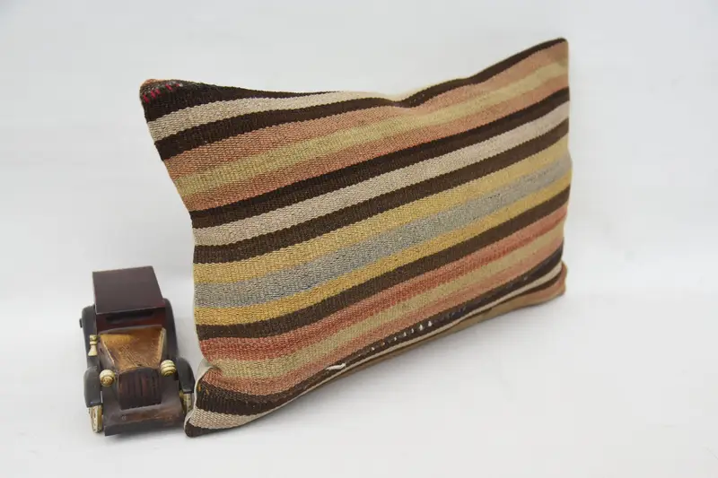 Kilim Pillow, Vintage Pillow, Boho Chic Cushion Cover, Cushion Cover, Sofa Bolster Pillow, 12x20 Brown Cushion Case, Throw Kilim Pillow - 2