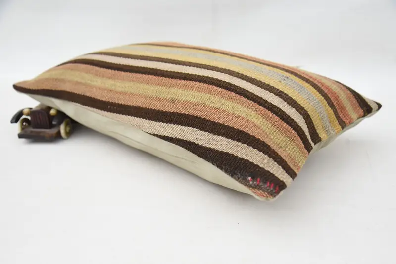 Kilim Pillow, Vintage Pillow, Boho Chic Cushion Cover, Cushion Cover, Sofa Bolster Pillow, 12x20 Brown Cushion Case, Throw Kilim Pillow - 6