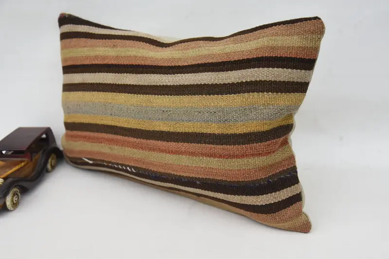 Kilim Pillow, Vintage Pillow, Boho Chic Cushion Cover, Cushion Cover, Sofa Bolster Pillow, 12x20 Brown Cushion Case, Throw Kilim Pillow - 3