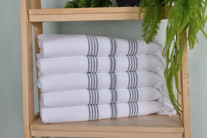 Bathroom Towels Striped Terry Tea Towel Navy Cotton Hand Towel 18x40 Inches