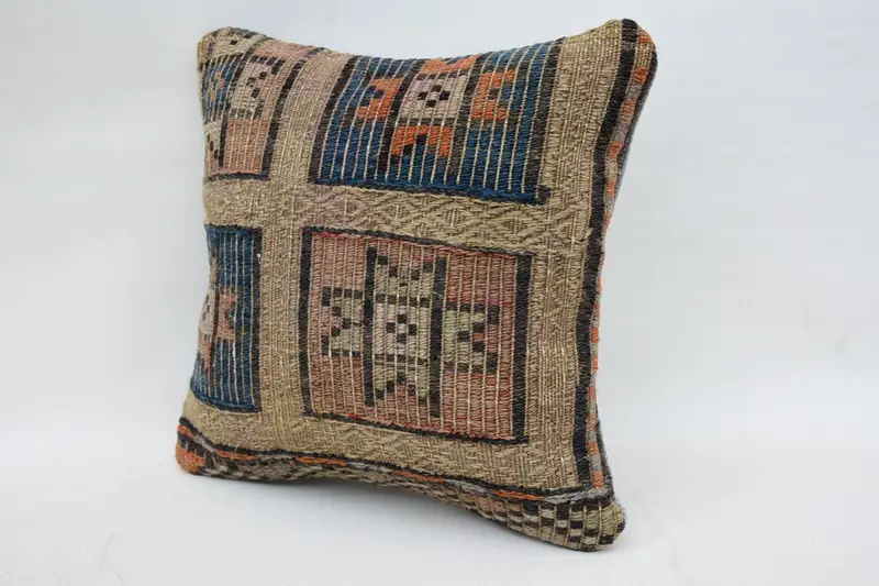 One Of A Kind Cushion Cover, Pillow, Yoga Cushion Case, Vintage Kilim Pillow, Kilim Pillow Cover, 12x12 Beige Cushion, Boho Pillow, Sofa Pillow Case - 3
