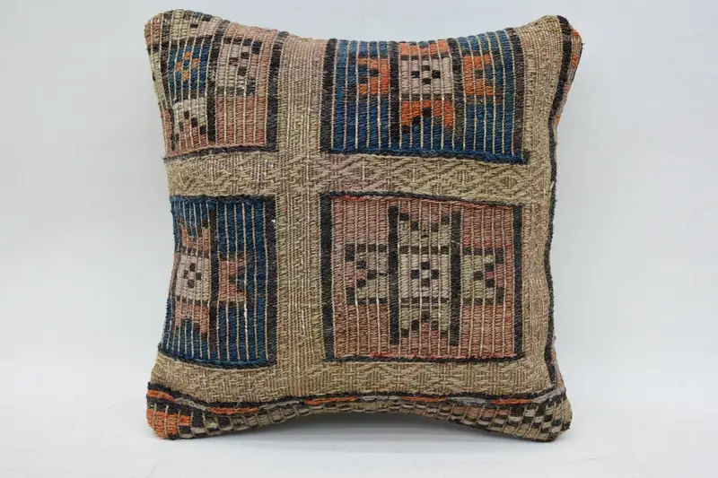 One Of A Kind Cushion Cover, Pillow, Yoga Cushion Case, Vintage Kilim Pillow, Kilim Pillow Cover, 12x12 Beige Cushion, Boho Pillow, Sofa Pillow Case - 1