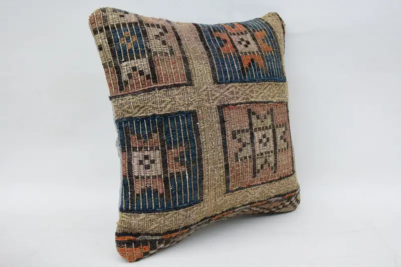 One Of A Kind Cushion Cover, Pillow, Yoga Cushion Case, Vintage Kilim Pillow, Kilim Pillow Cover, 12x12 Beige Cushion, Boho Pillow, Sofa Pillow Case - 2