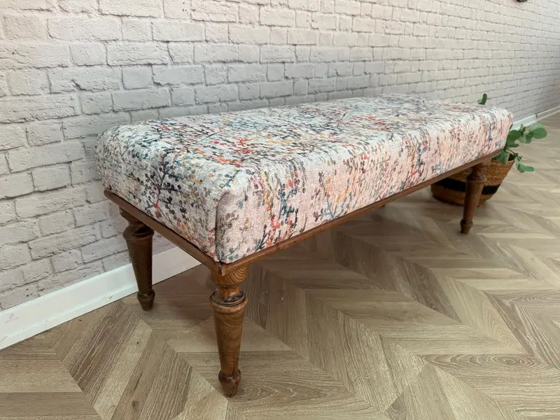 Modular Beige & Brown Ottoman Set, Kilim-Inspired Wool Blend Ottoman