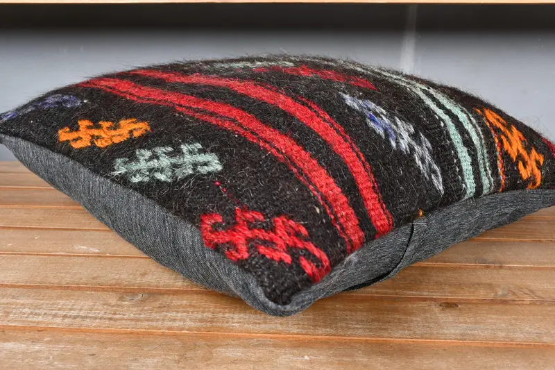Garden Pillow Sham, Vintage Kilim Pillow, 18x18 Brown Cushion Cover, Pillow, Pattern Throw Pillow Sham, Handmade Kilim Cushion, Kilim Pillow Cover - 3