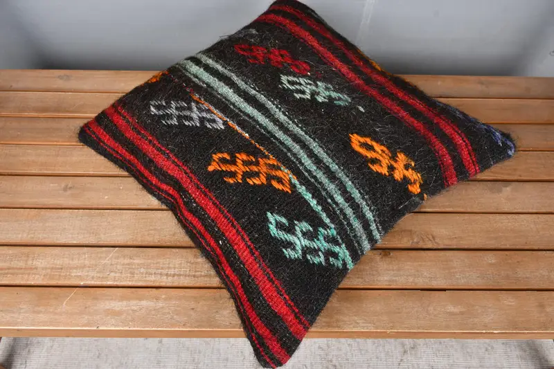 Garden Pillow Sham, Vintage Kilim Pillow, 18x18 Brown Cushion Cover, Pillow, Pattern Throw Pillow Sham, Handmade Kilim Cushion, Kilim Pillow Cover - 2