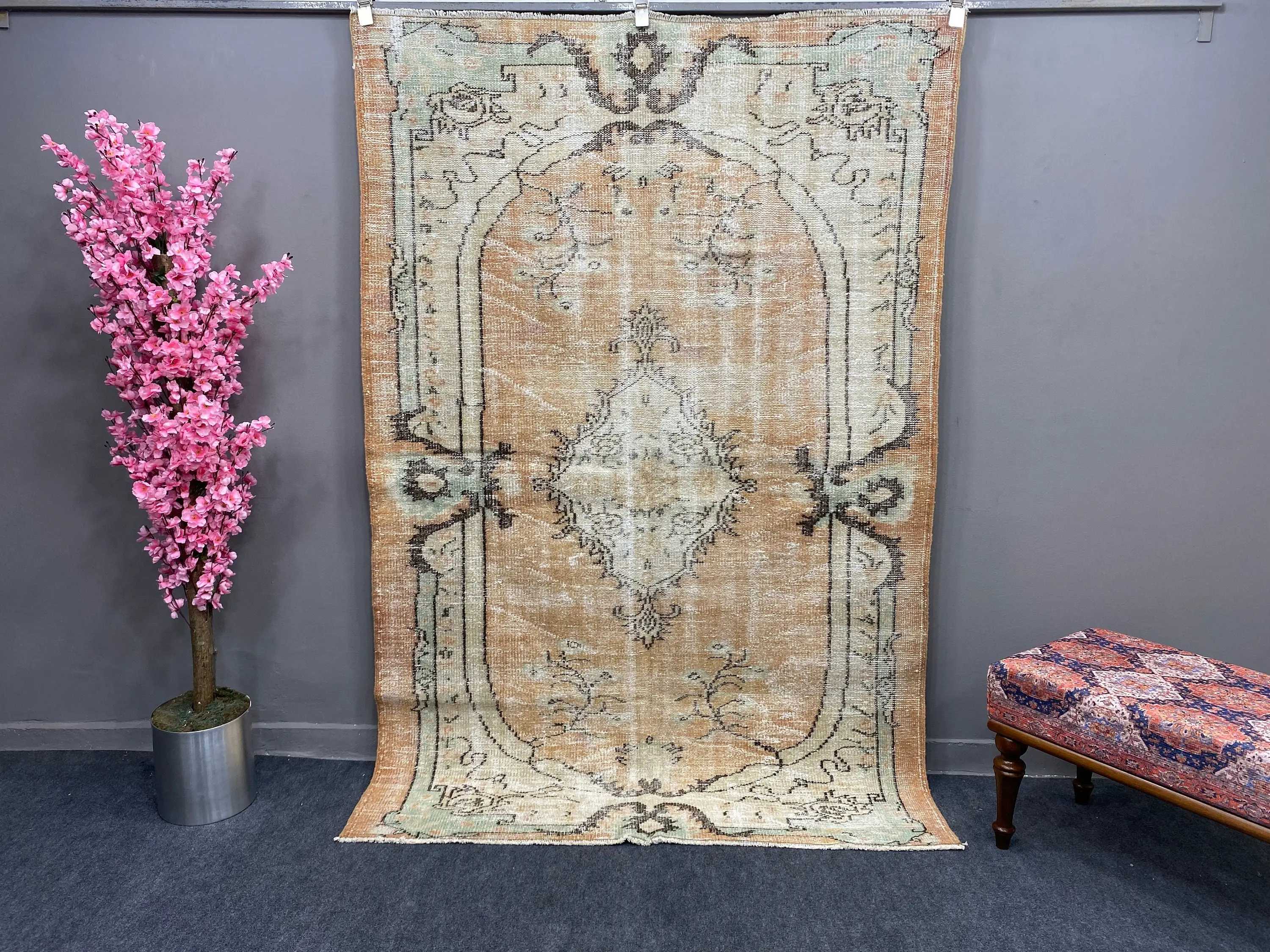 Vintage 4.9x7.4 ft Halı, Türk Halısı, Kahverengi Güneybatı Yün Halı - 1
