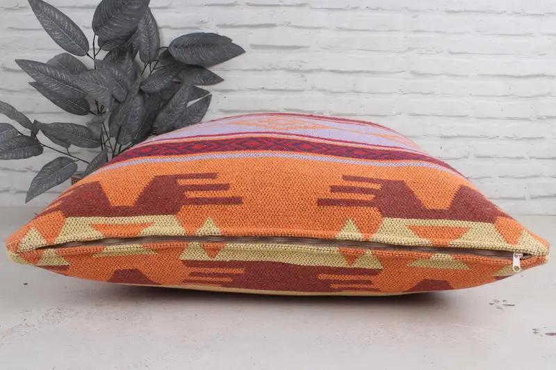 28x28 Red Cushion Cover, Pillow Cover, Turkish Kilim Pillow, Vintage Pillow, Handmade Pillow Sham, Ethnical Kilim Rug Pillow, Tapestry Pillow - 5
