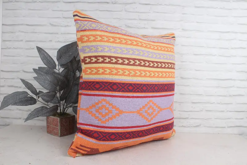 28x28 Red Cushion Cover, Pillow Cover, Turkish Kilim Pillow, Vintage Pillow, Handmade Pillow Sham, Ethnical Kilim Rug Pillow, Tapestry Pillow - 3