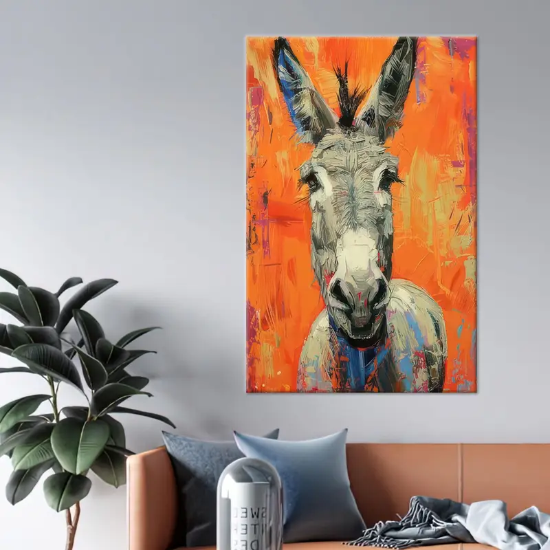 Abstract Modern Orange Donkey Portrait Printed Canvas Art