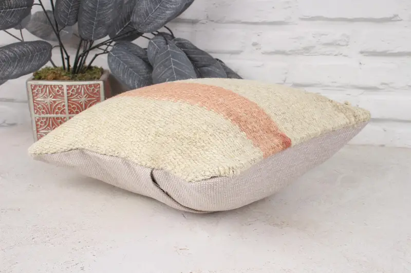 Boho Pillow, Ethnic Pillow Cover, Ethnical Kilim Rug Pillow, Vintage Kilim Throw Pillow, Bright Pillow Cover, Cushion, 12x12 Beige Pillow Case - 6