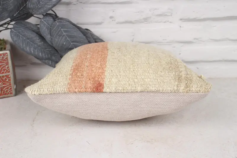 Boho Pillow, Ethnic Pillow Cover, Ethnical Kilim Rug Pillow, Vintage Kilim Throw Pillow, Bright Pillow Cover, Cushion, 12x12 Beige Pillow Case - 5