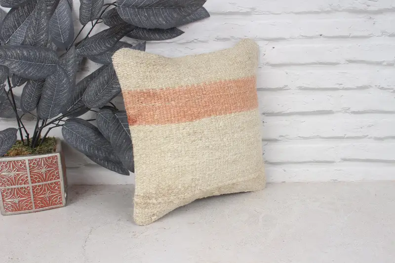 Boho Pillow, Ethnic Pillow Cover, Ethnical Kilim Rug Pillow, Vintage Kilim Throw Pillow, Bright Pillow Cover, Cushion, 12x12 Beige Pillow Case - 3