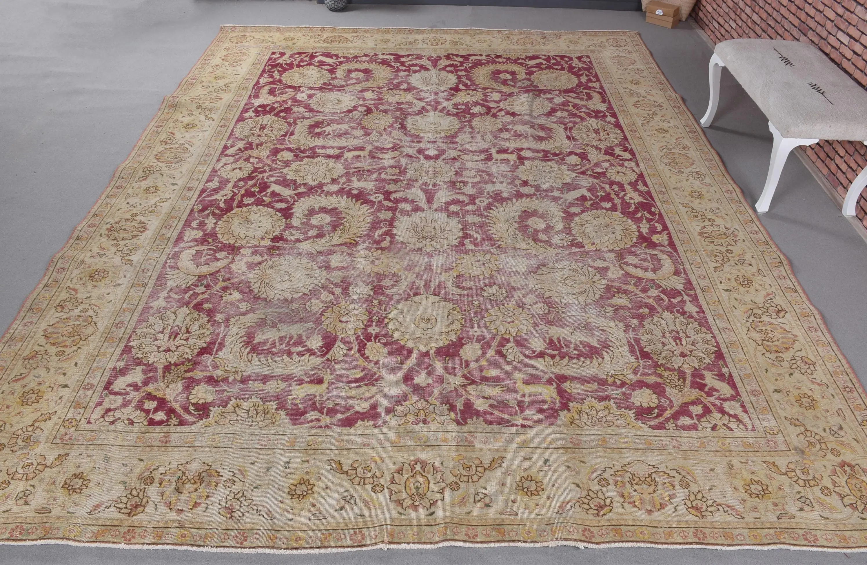 Turkish Vintage Oversize Rug 9.8x12.2 ft, Red Wool Rug - 1