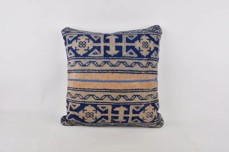 Crochet Pattern Cushion Cover, Handmade Kilim Cushion, Kilim Cushion Sham, Sofa Pillow, 24x24 Blue Cushion Cover, Cushion Cover, Pillow for Sofa - 1