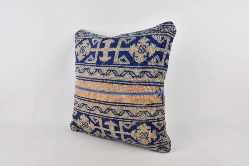 Crochet Pattern Cushion Cover, Handmade Kilim Cushion, Kilim Cushion Sham, Sofa Pillow, 24x24 Blue Cushion Cover, Cushion Cover, Pillow for Sofa - 3
