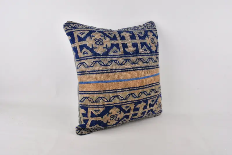 Crochet Pattern Cushion Cover, Handmade Kilim Cushion, Kilim Cushion Sham, Sofa Pillow, 24x24 Blue Cushion Cover, Cushion Cover, Pillow for Sofa - 2