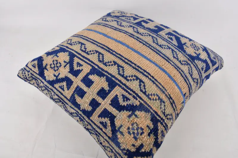 Crochet Pattern Cushion Cover, Handmade Kilim Cushion, Kilim Cushion Sham, Sofa Pillow, 24x24 Blue Cushion Cover, Cushion Cover, Pillow for Sofa - 6