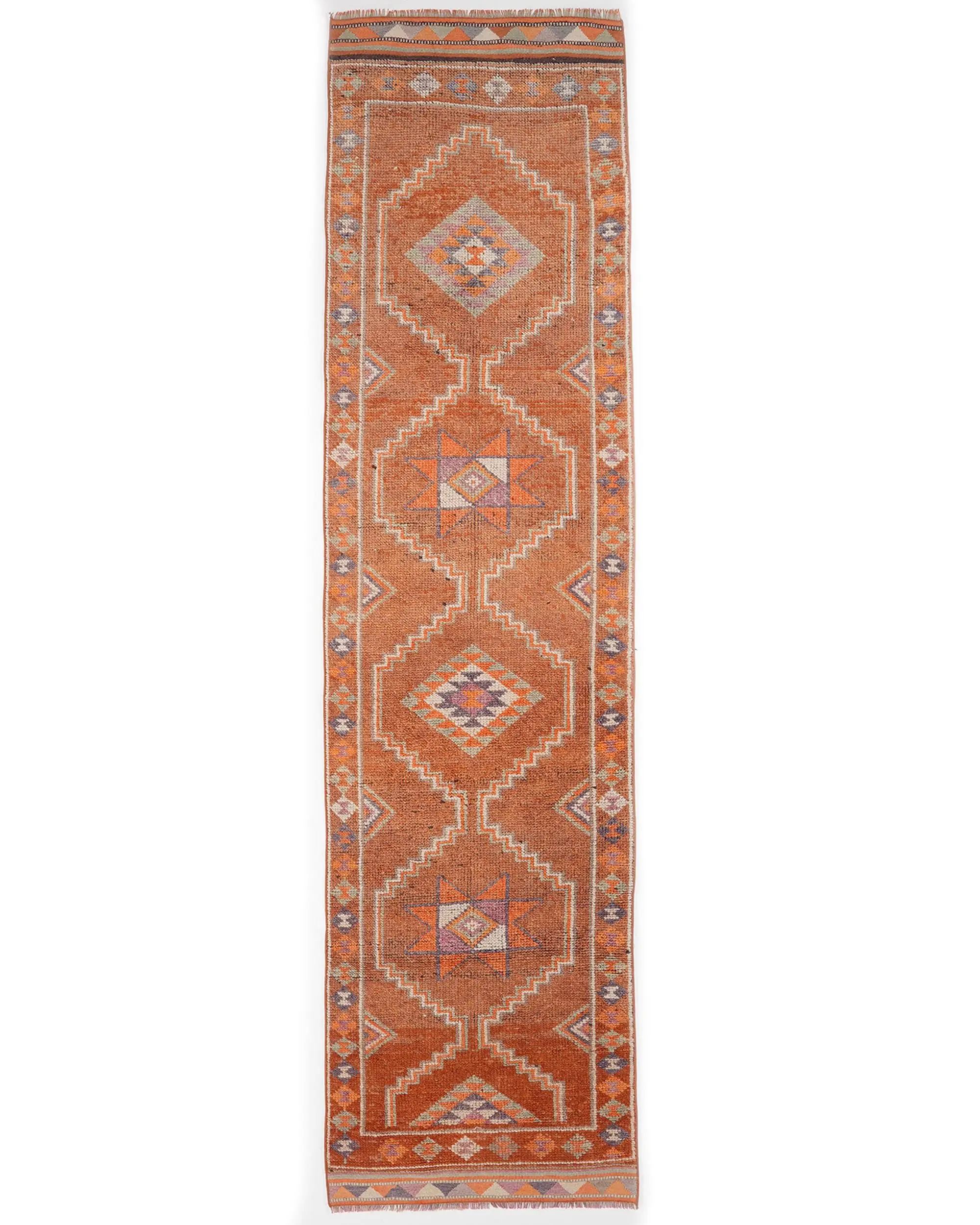 3x11.5 ft Turkish Rug, Herki Rug, Orange Striped Rug Wool - 1